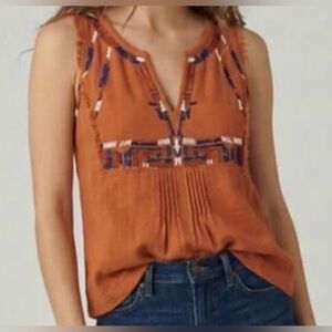 Lucky Brand Terracotta Sleeveless Embroidered Blouse Women’s Size Small
